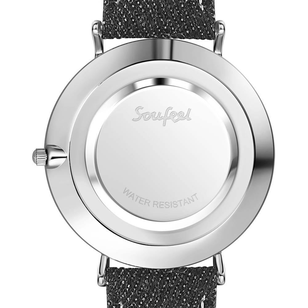 Casual Dial Watch Fashion Quartz Black Leather Strap - Women's