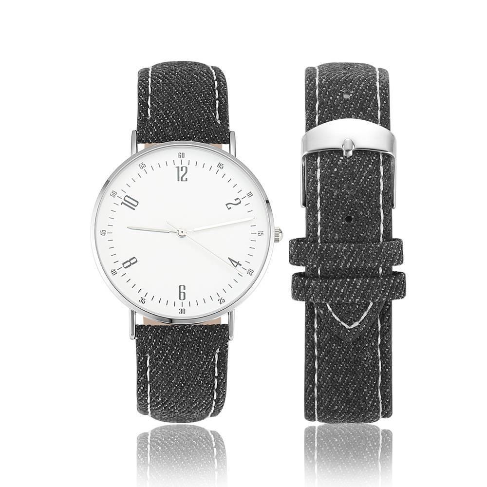Casual Dial Watch Fashion Quartz Black Leather Strap - Women's