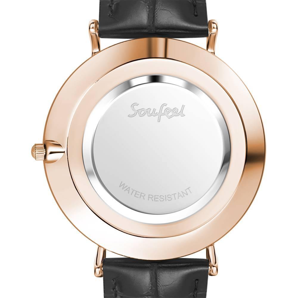 Golden Dial Watch Fashion Quartz Black Leather Strap - Men's