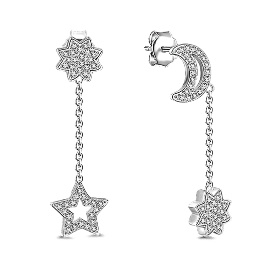 Star Alternates with Moon Earrings Silver