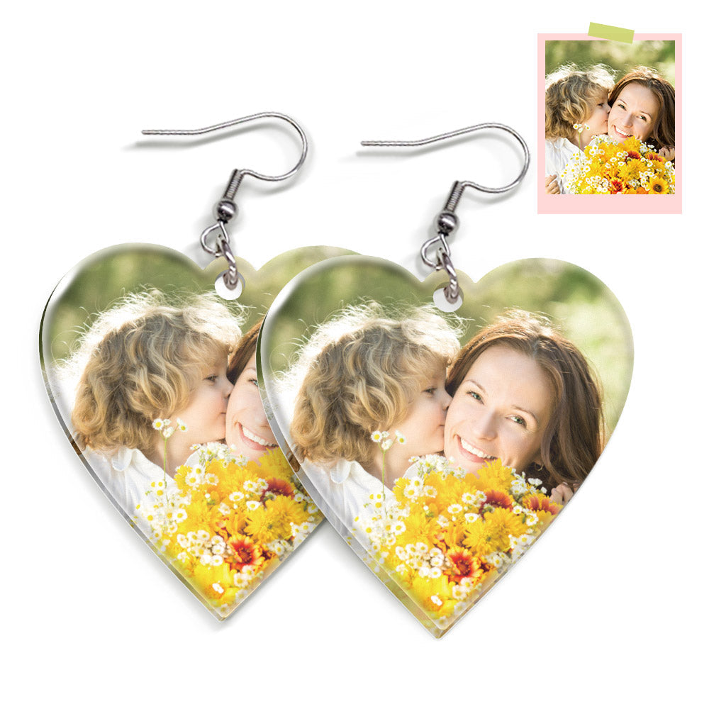 Custom Photo Earrings Acrylic Earrings Personalized Heart Earrings Gift For Mother's Day For Women