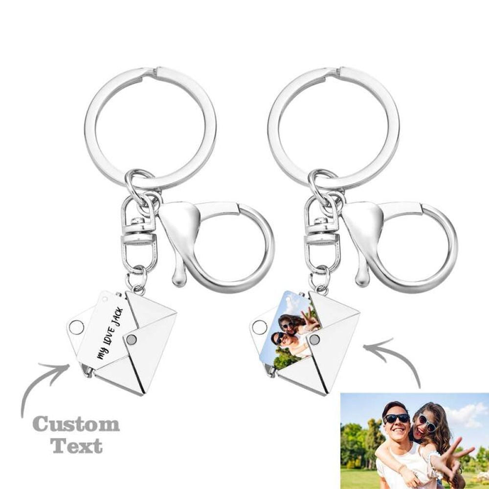Custom Photo Necklace Engraved Text Jewelry and Key Chains Envelope Letter Secret Message Creative Gifts for Valentines' Day