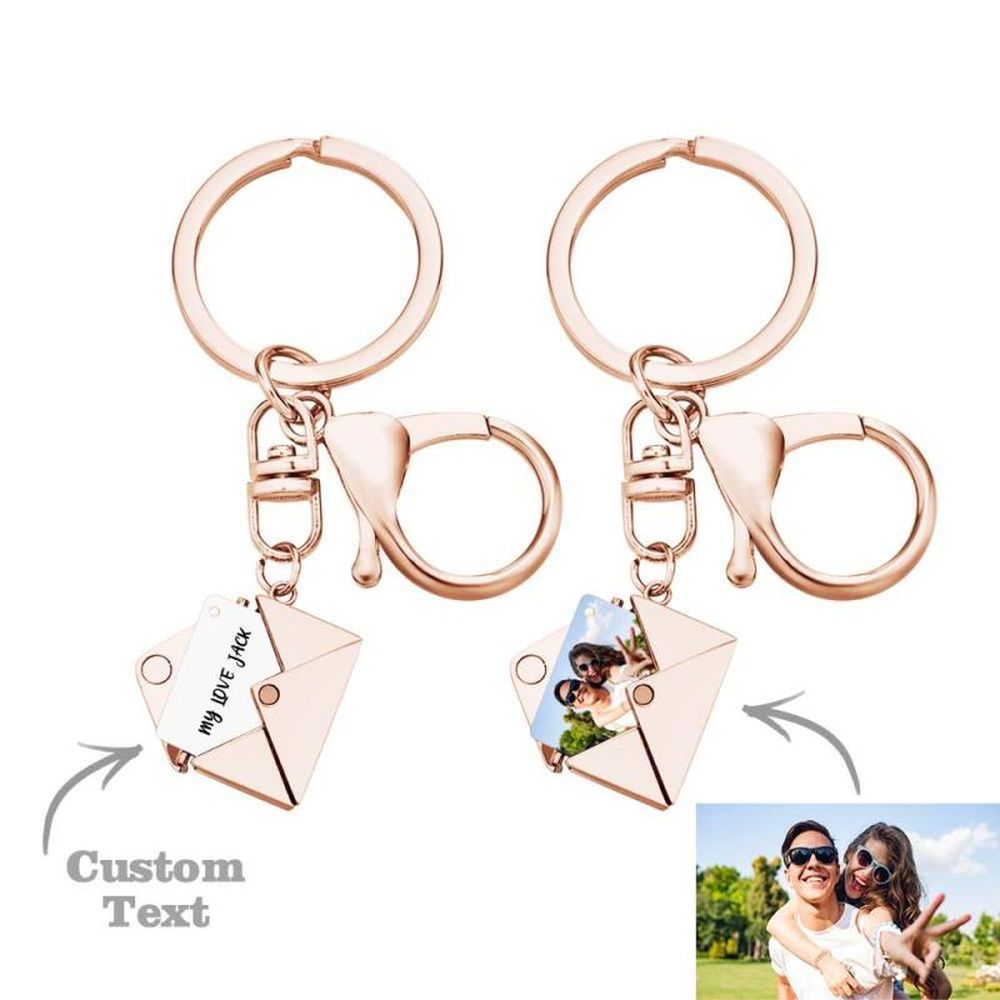 Custom Photo Necklace Engraved Text Jewelry and Key Chains Envelope Letter Secret Message Creative Gifts for Valentines' Day