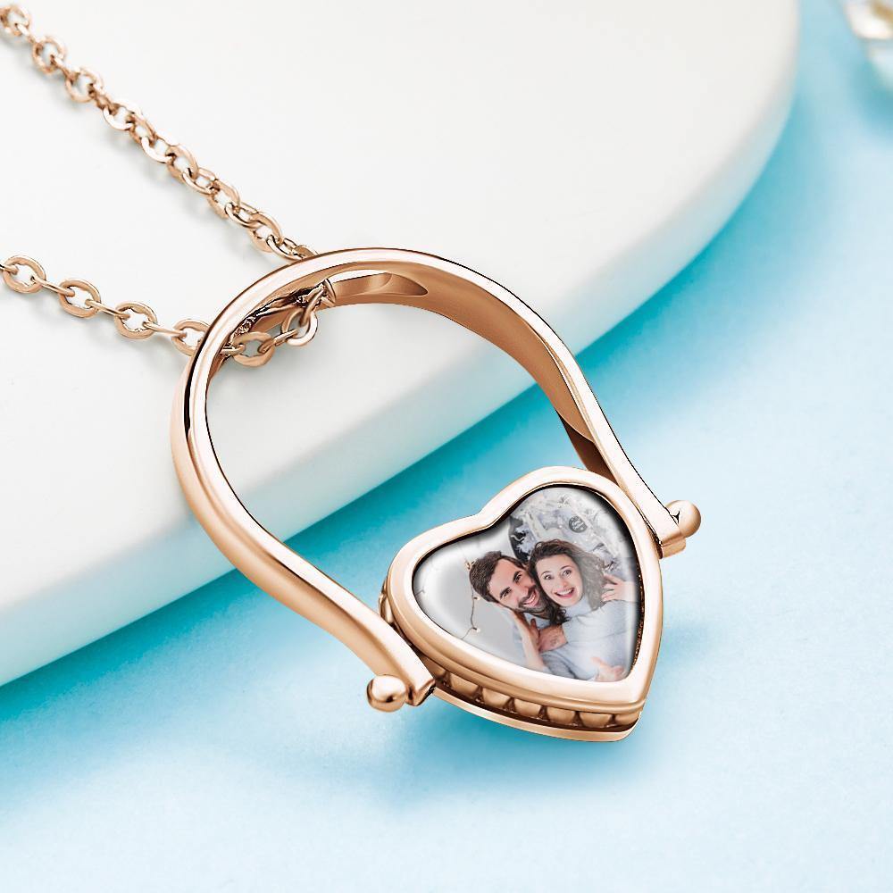 Custom Photo Necklace, Photo Ring Memorial Gifts Dual-use (Ring Size 5#) Rose Gold Plated Silver