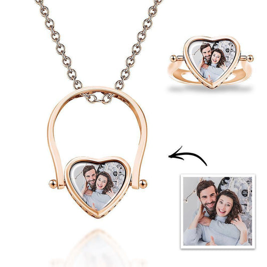 Photo Necklace, Photo Ring Couple's Gifts Dual-use (Ring Size 5#)