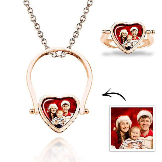 Photo Necklace, Photo Ring Gifts Dual-use (Ring Size 7#)