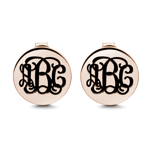 Engraved Monogram Earrings Rose Gold Plated Silver