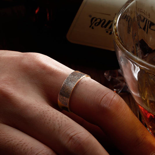 Engraved Ring Fingerprint Ring for Men's Unique Gifts Rose Gold Plated