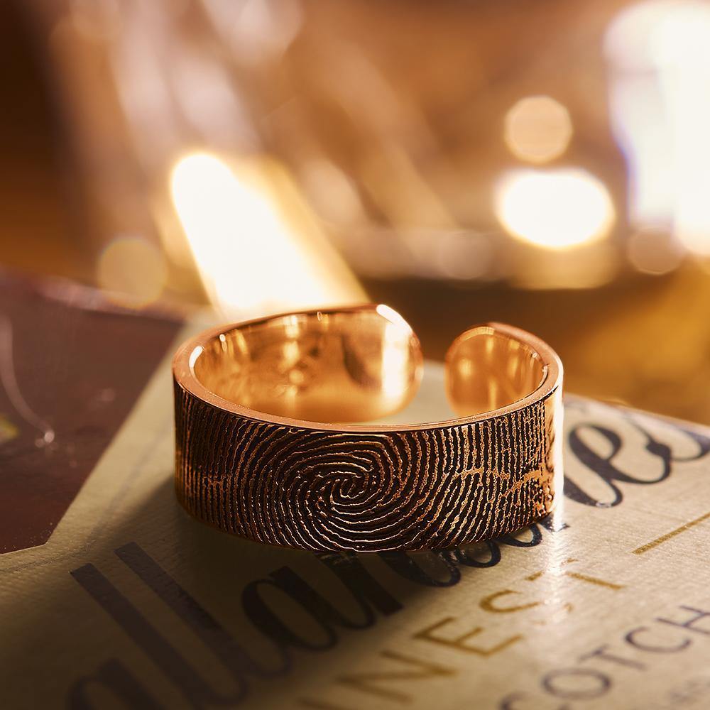 Engraved Ring Fingerprint Ring for Men's Unique Gifts Rose Gold Plated