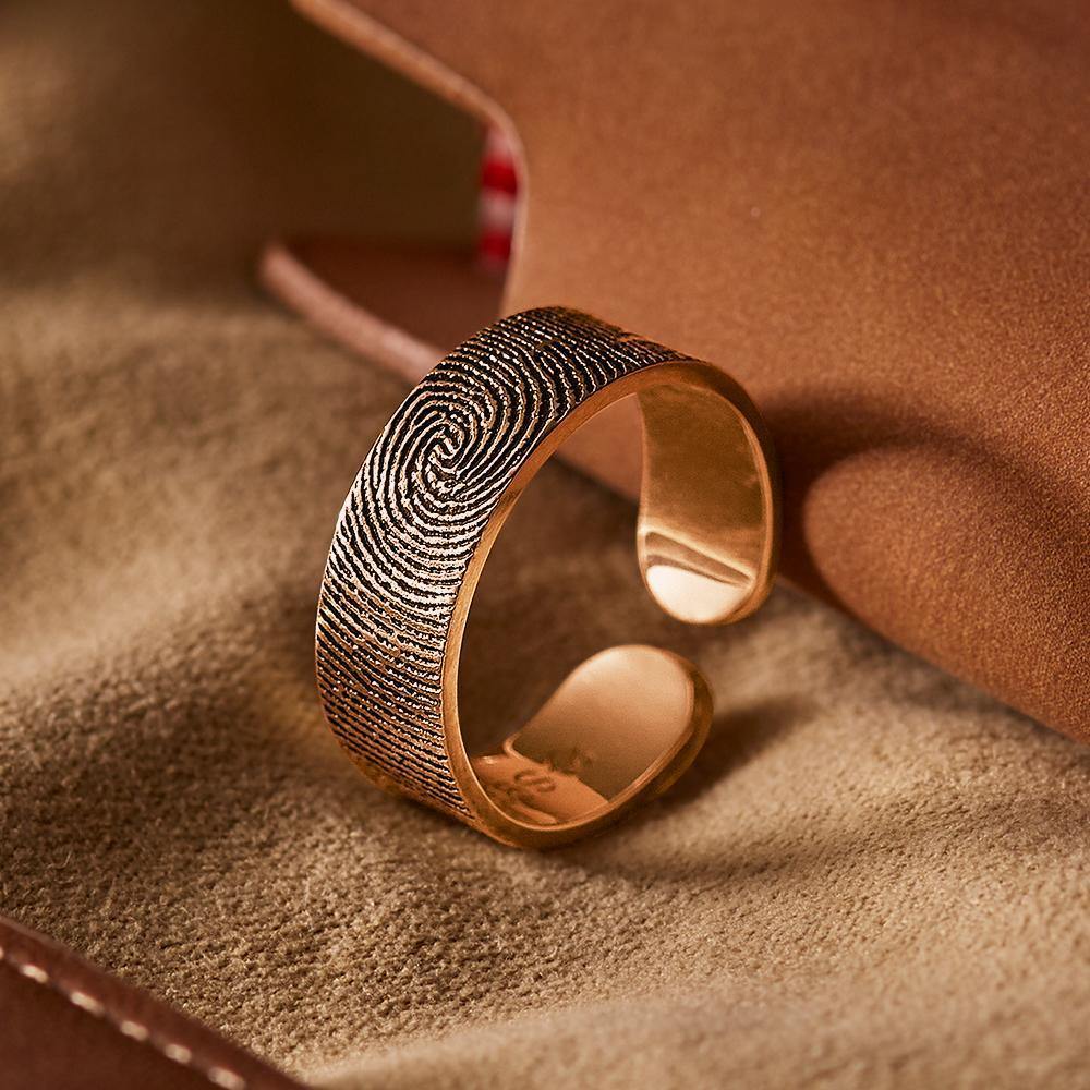 Engraved Ring Fingerprint Ring for Men's Unique Gifts Rose Gold Plated