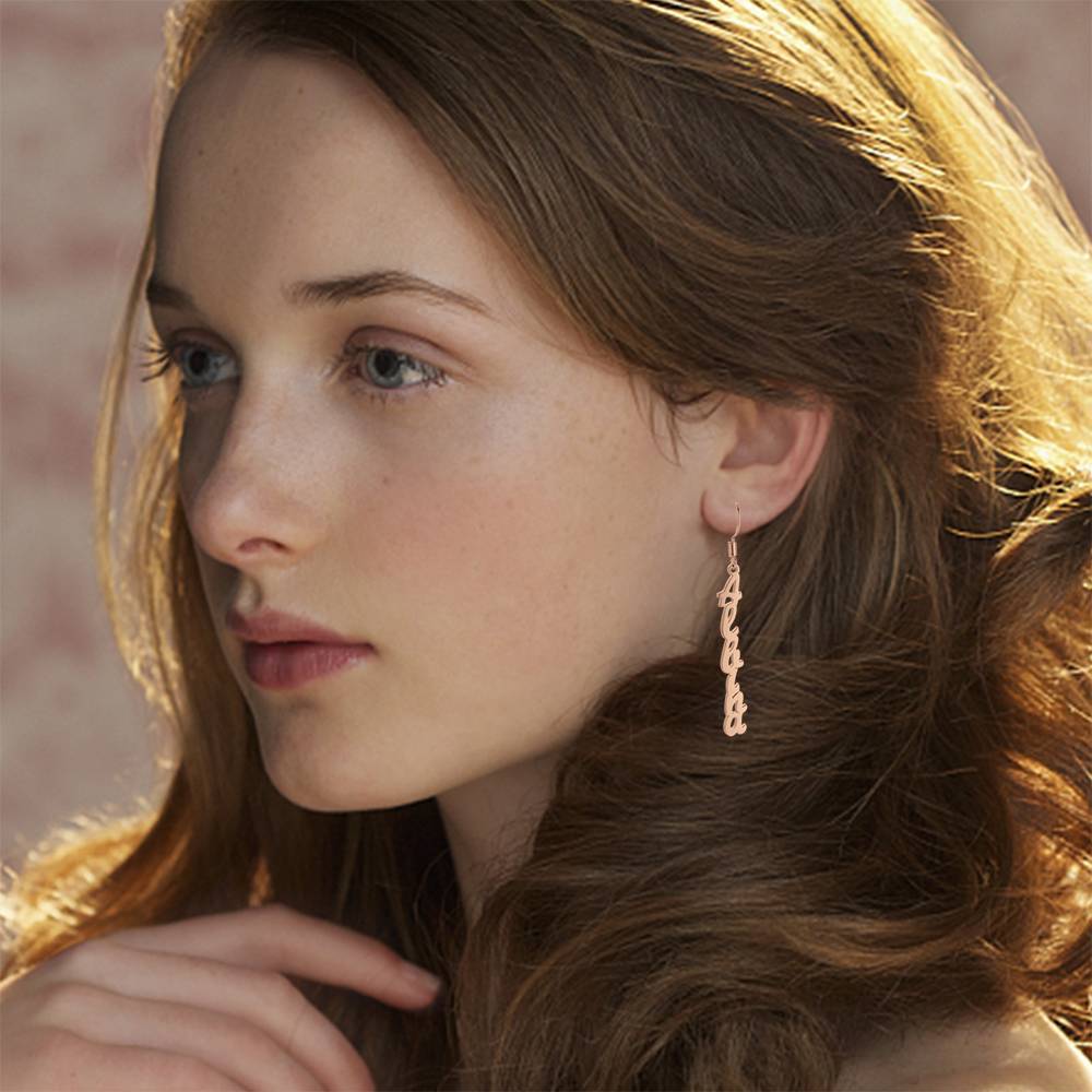 Name Earrings, Drop Earrings Rose Gold Plated Silver