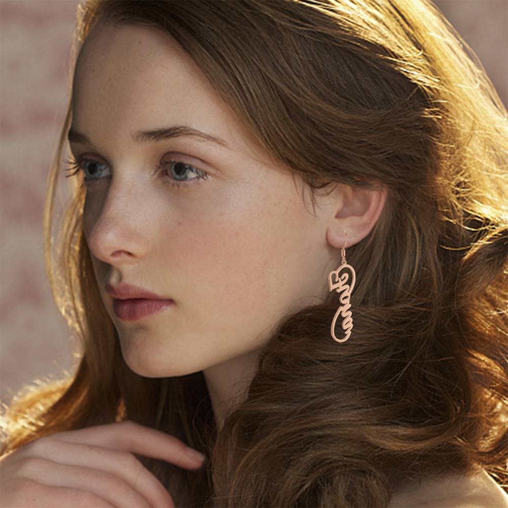 Name Earrings, Drop Earrings Rose Gold Plated Silver - Gift