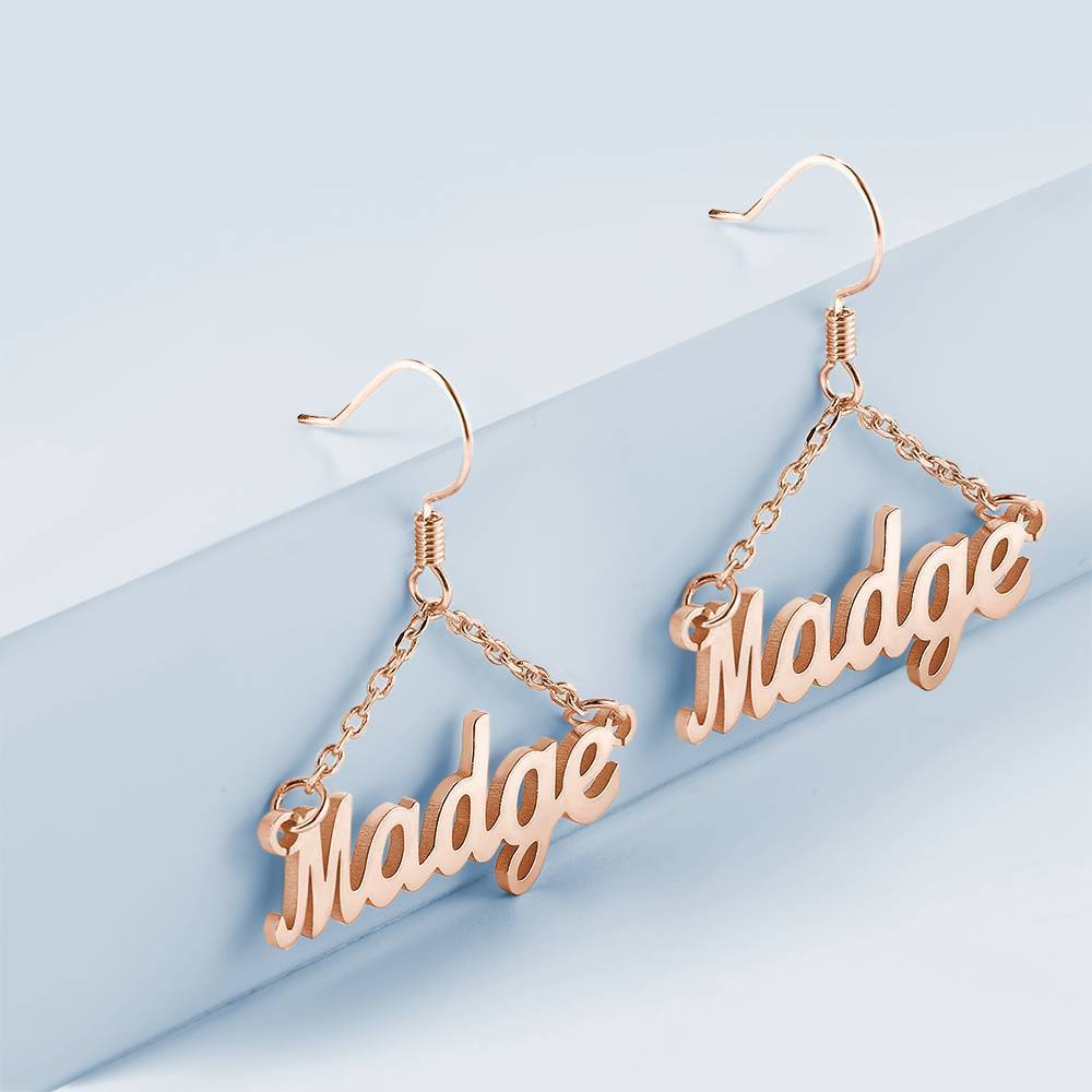 Custom Name Earrings Unique Gift Rose Gold Plated - Silver