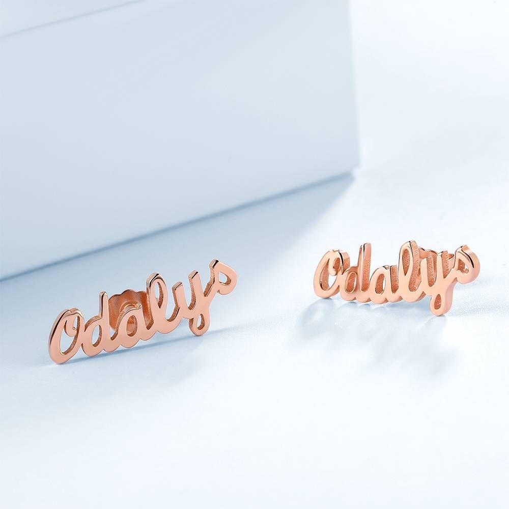 Custom Name Earrings, Name Studs Rose Gold Plated - Silver