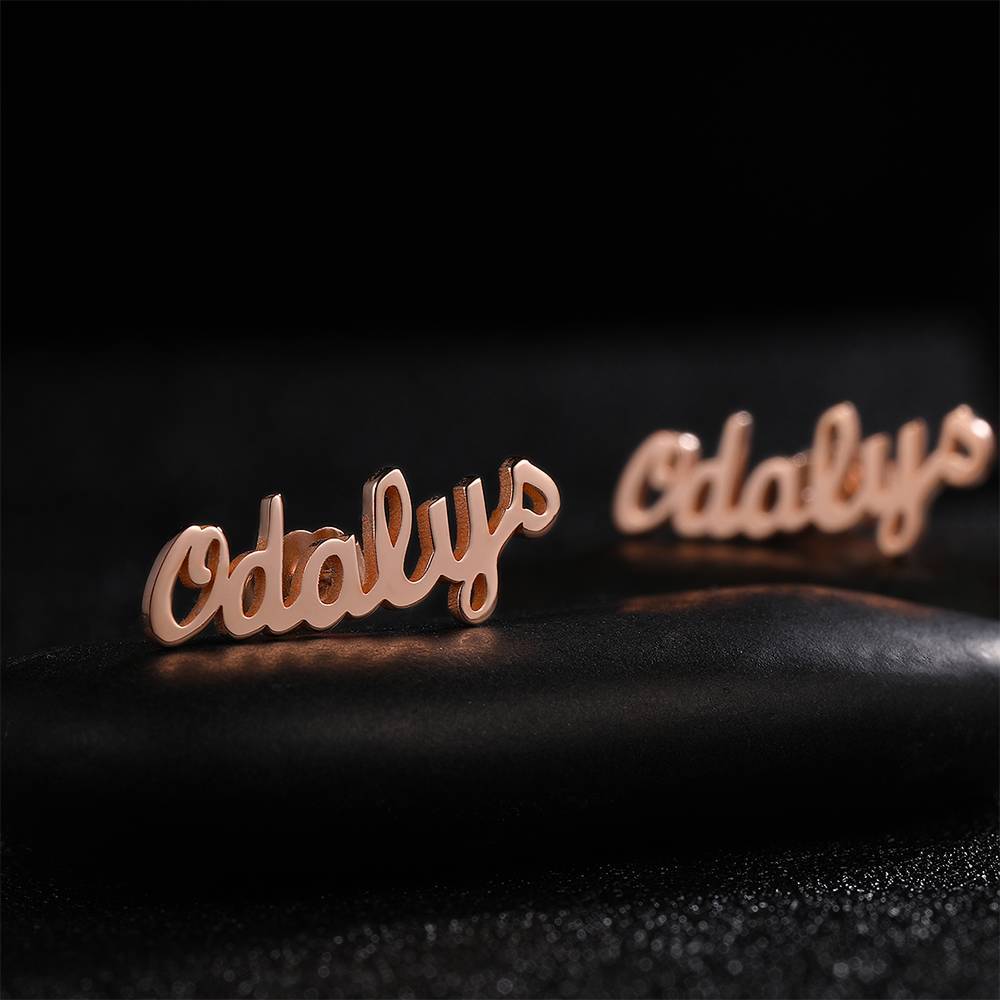 Custom Name Earrings, Name Studs Rose Gold Plated