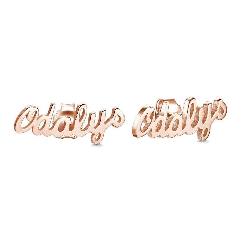 Custom Name Earrings, Name Studs Rose Gold Plated