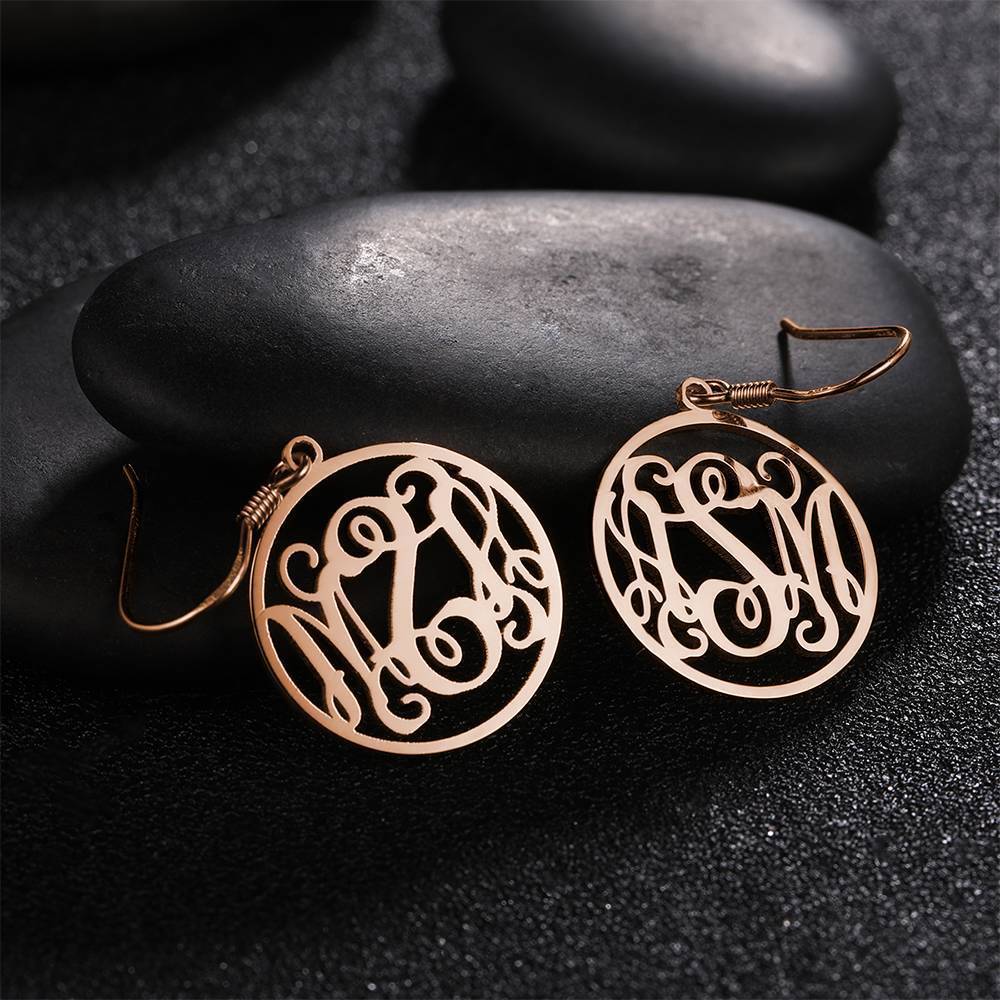 Monogram Earrings, Drop Earrings Elegant Jewellery Rose Gold Plated - Silver