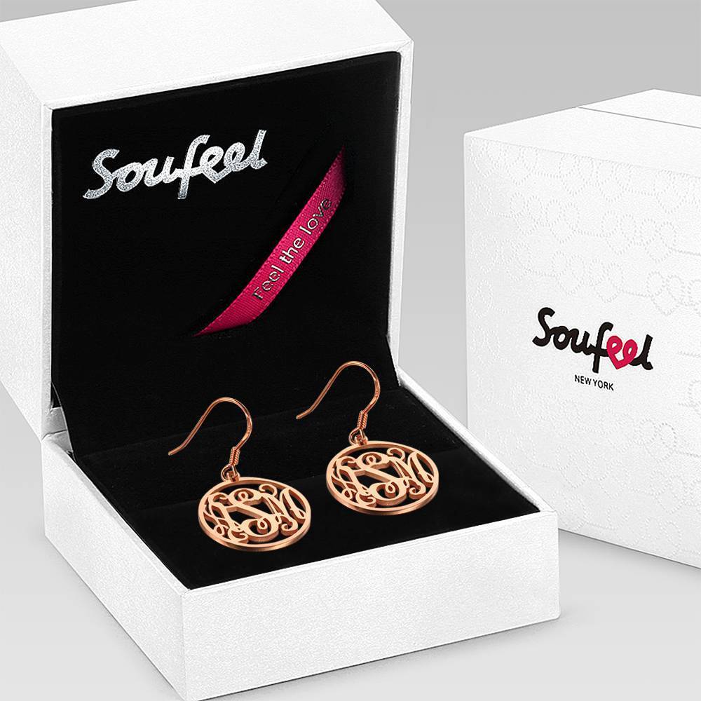 Monogram Earrings, Drop Earrings Elegant Jewellery Rose Gold Plated - Silver