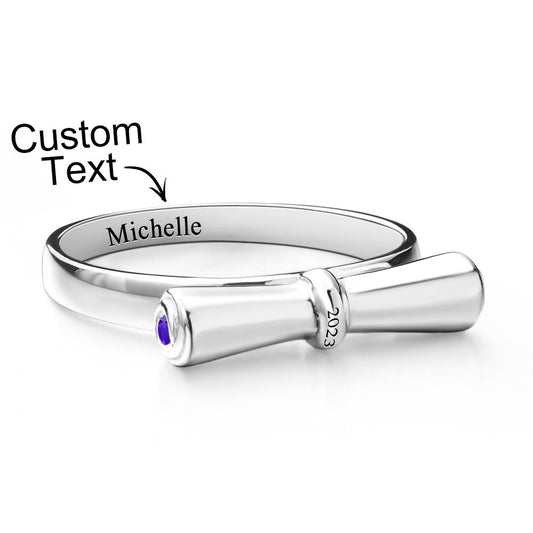 Custom Birthstone Ring Engraved Text Diploma Scroll Graduation Ring For Students