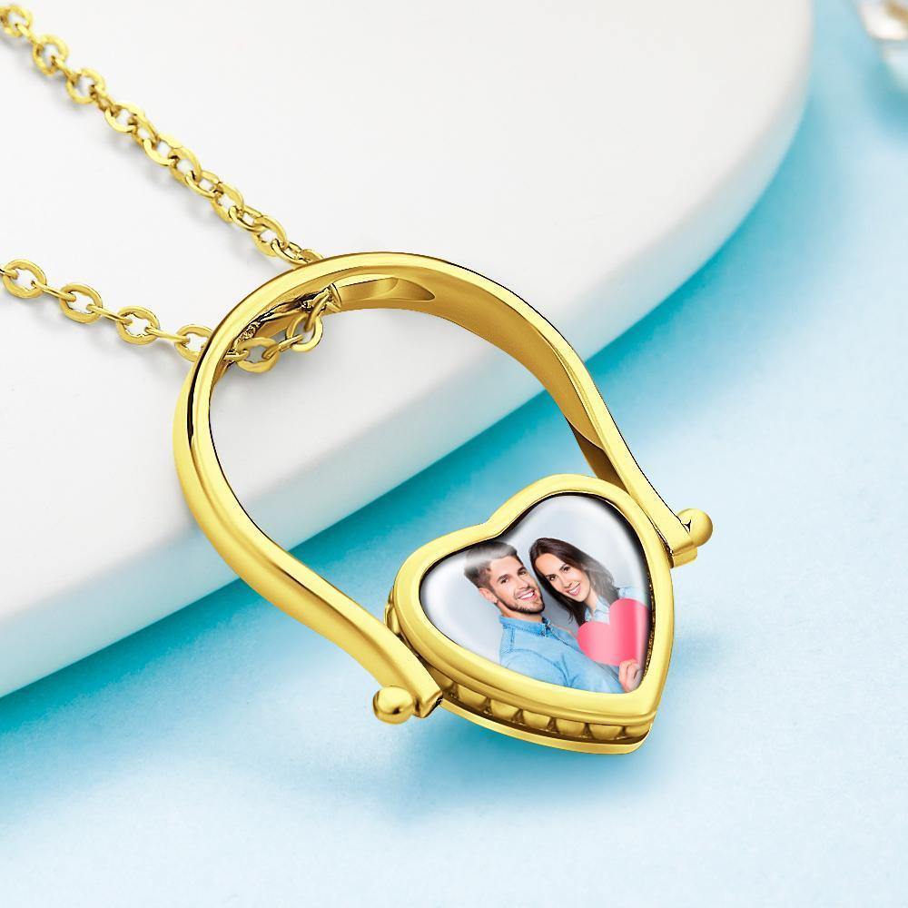 Photo Necklace, Photo Ring Unique Design Dual-use (Ring Size 7#) 14k Gold Plated Silver