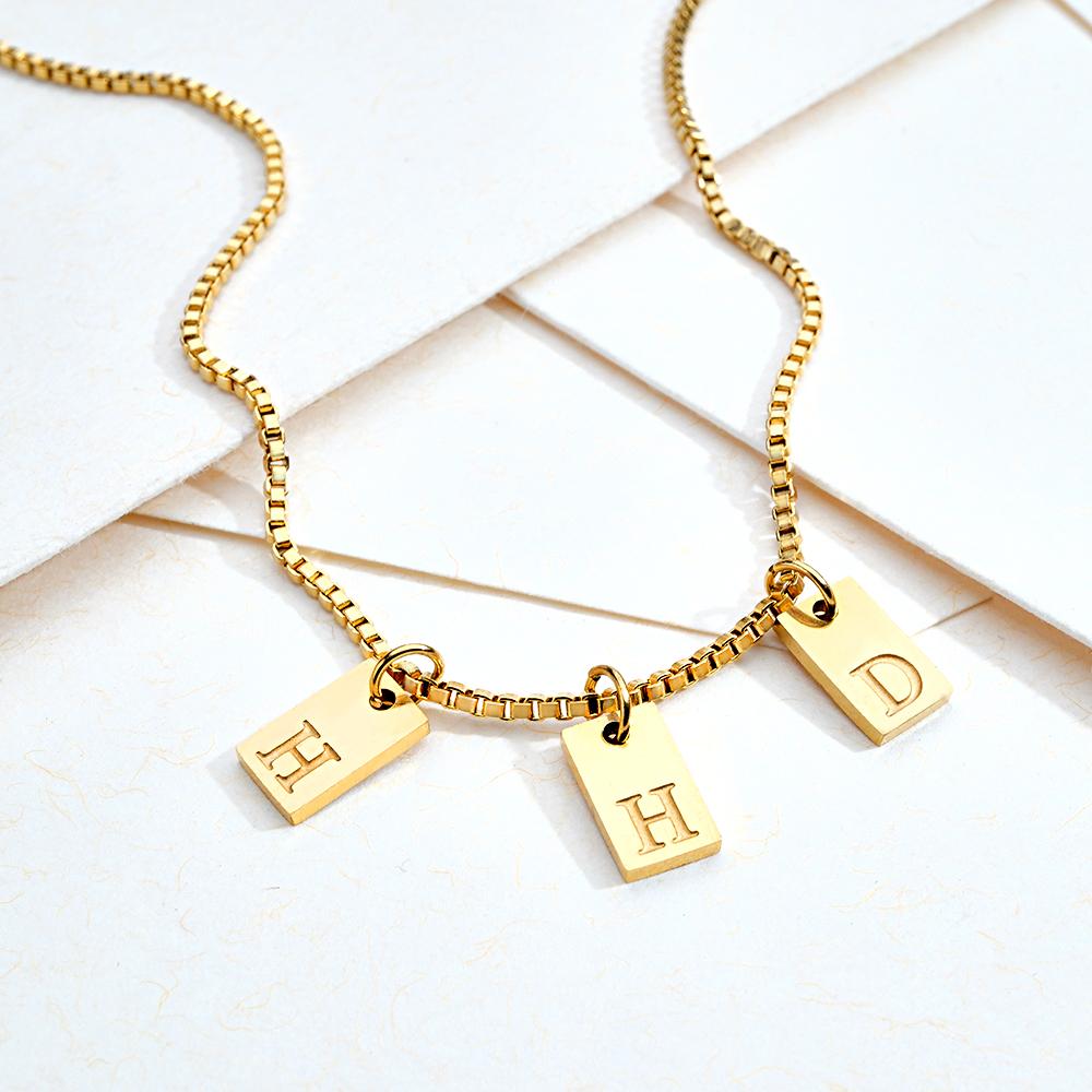 Custom Engraved Necklace Multiple Bar Initial Letter Charm Gifts