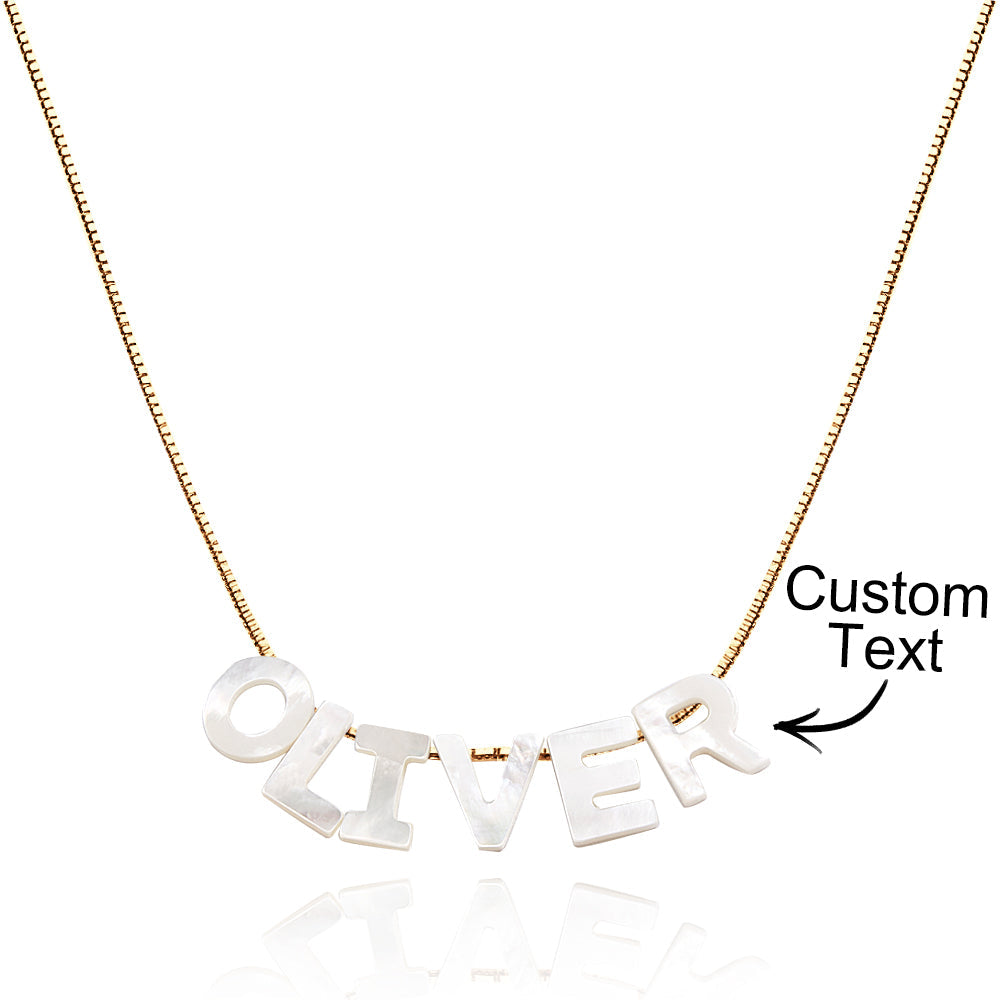 Mother of Pearl Name Necklace Custom Name Silver Necklace