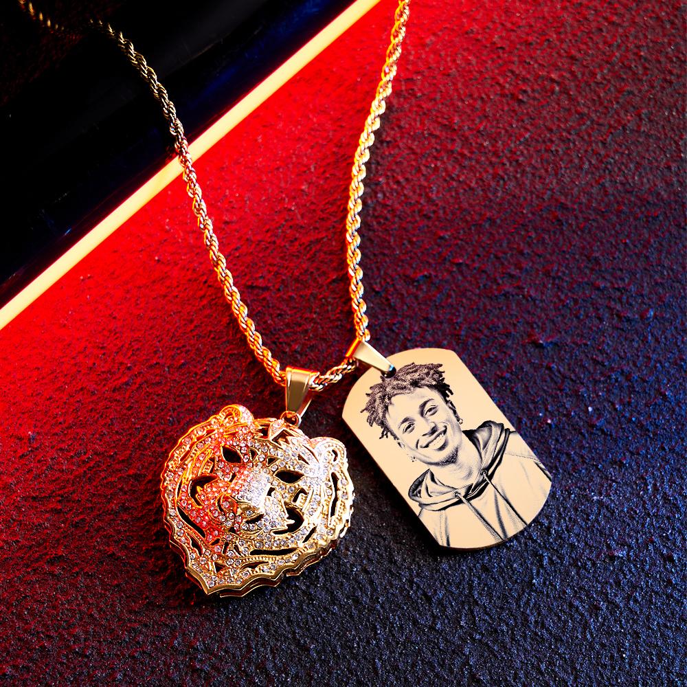 Custom Photo Tiger Hip Hop Necklace Personalized Engraved Trendy Pendant Jewelry For Him