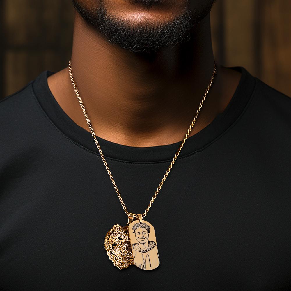 Custom Photo Tiger Hip Hop Necklace Personalized Engraved Trendy Pendant Jewelry For Him