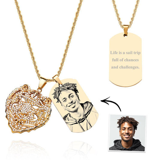Custom Photo Tiger Hip Hop Necklace Personalized Engraved Trendy Pendant Jewelry For Him