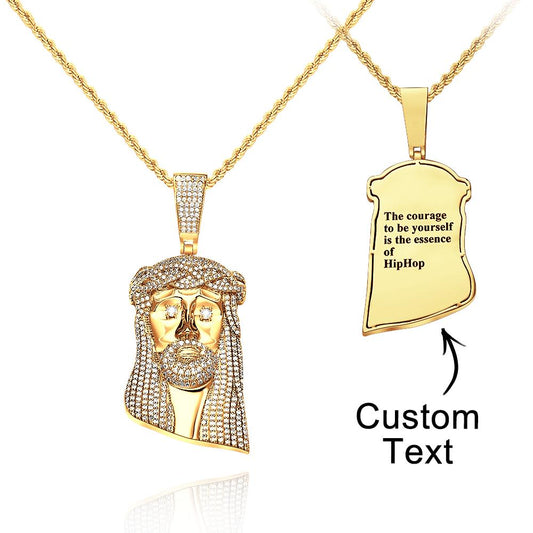 Engraved Hip Hop Necklace Jesus Large Pendant Necklace Gift For Him