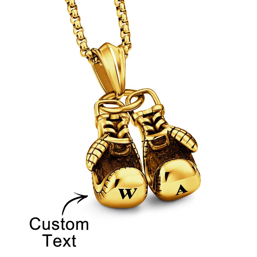 Custom Engraved Necklace Hip Hop Boxing Gloves Gift for Him