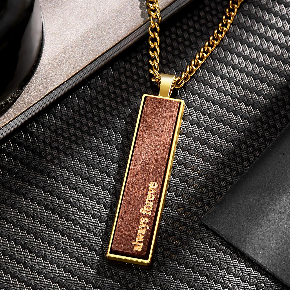 Engravable Wood And Metal Necklace Personalized Retro Pendant Gift for Wedding Anniversary