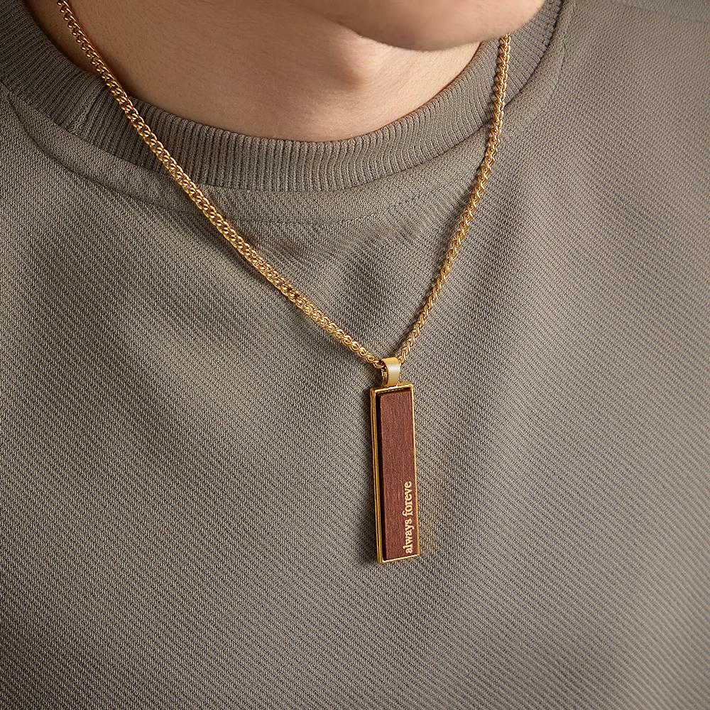 Engravable Wood And Metal Necklace Personalized Retro Pendant Gift for Wedding Anniversary