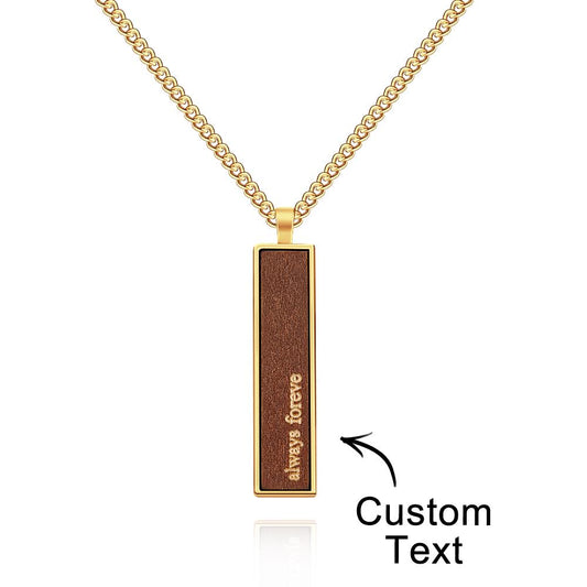 Engravable Wood And Metal Necklace Personalized Retro Pendant Gift for Wedding Anniversary
