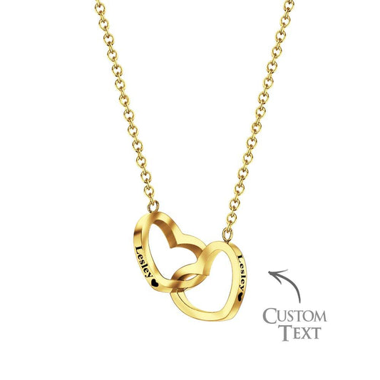 Custom Engraved Necklace Two Hearts Personalized Names Gift for Couples