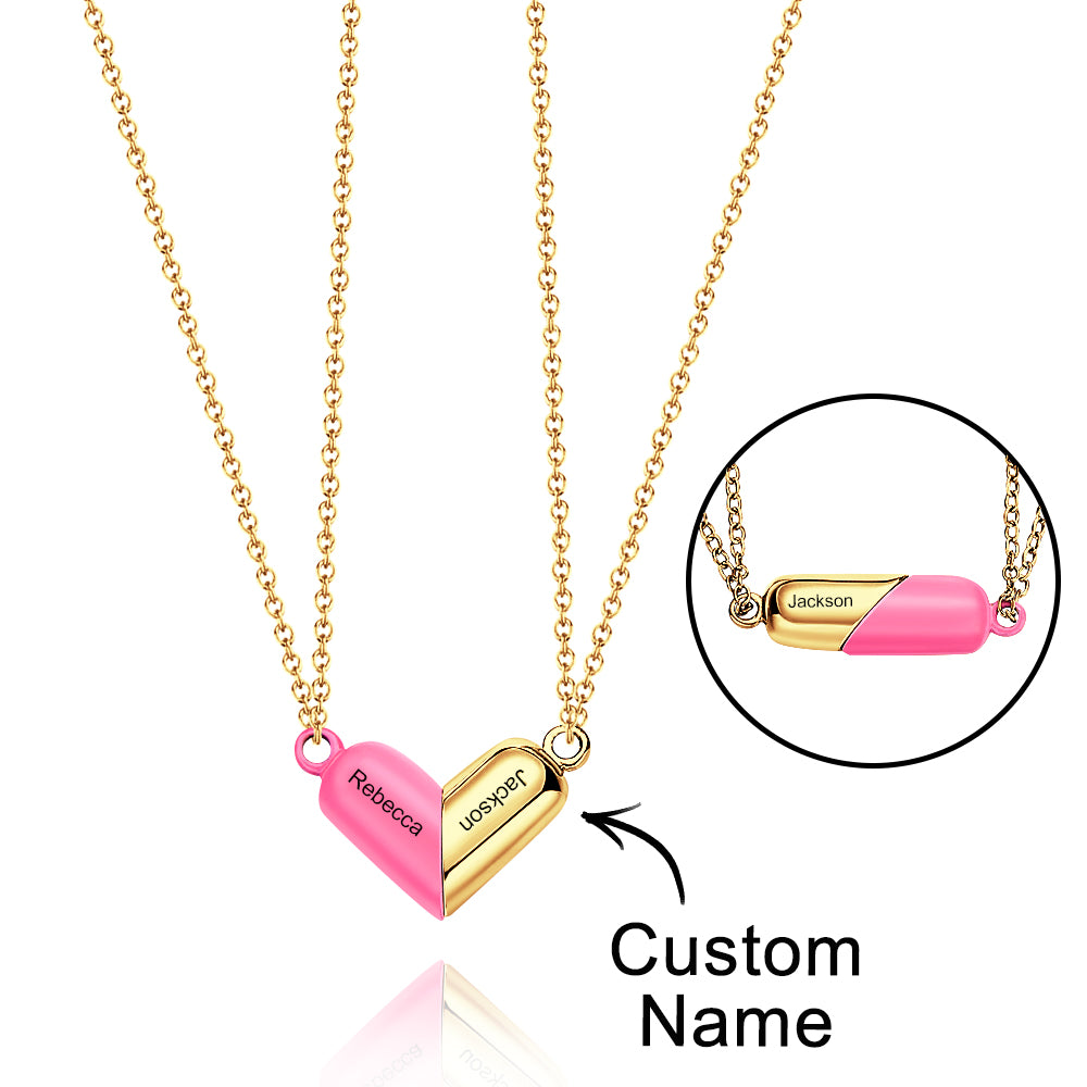 Customized Engraving Name Necklace Heart Necklace Rotating Deformation Magnetic Necklace For Couple