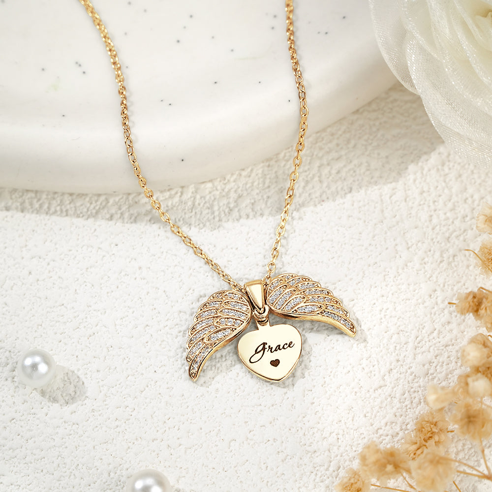 Personalized Angel Wing Necklace Custom Engraved Jewelry for Women Gift For Her