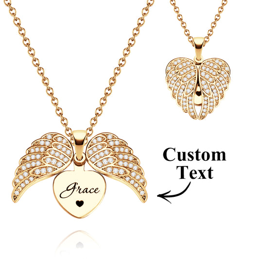 Personalized Angel Wing Necklace Custom Engraved Jewelry for Women Gift For Her