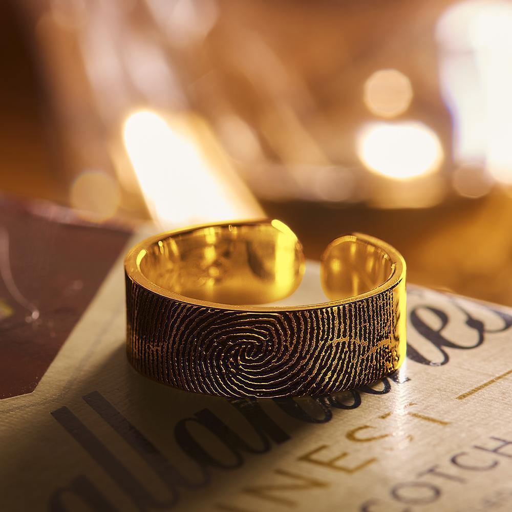 Engraved Ring Fingerprint Ring for Men's Unique Gifts 14k Gold Plated