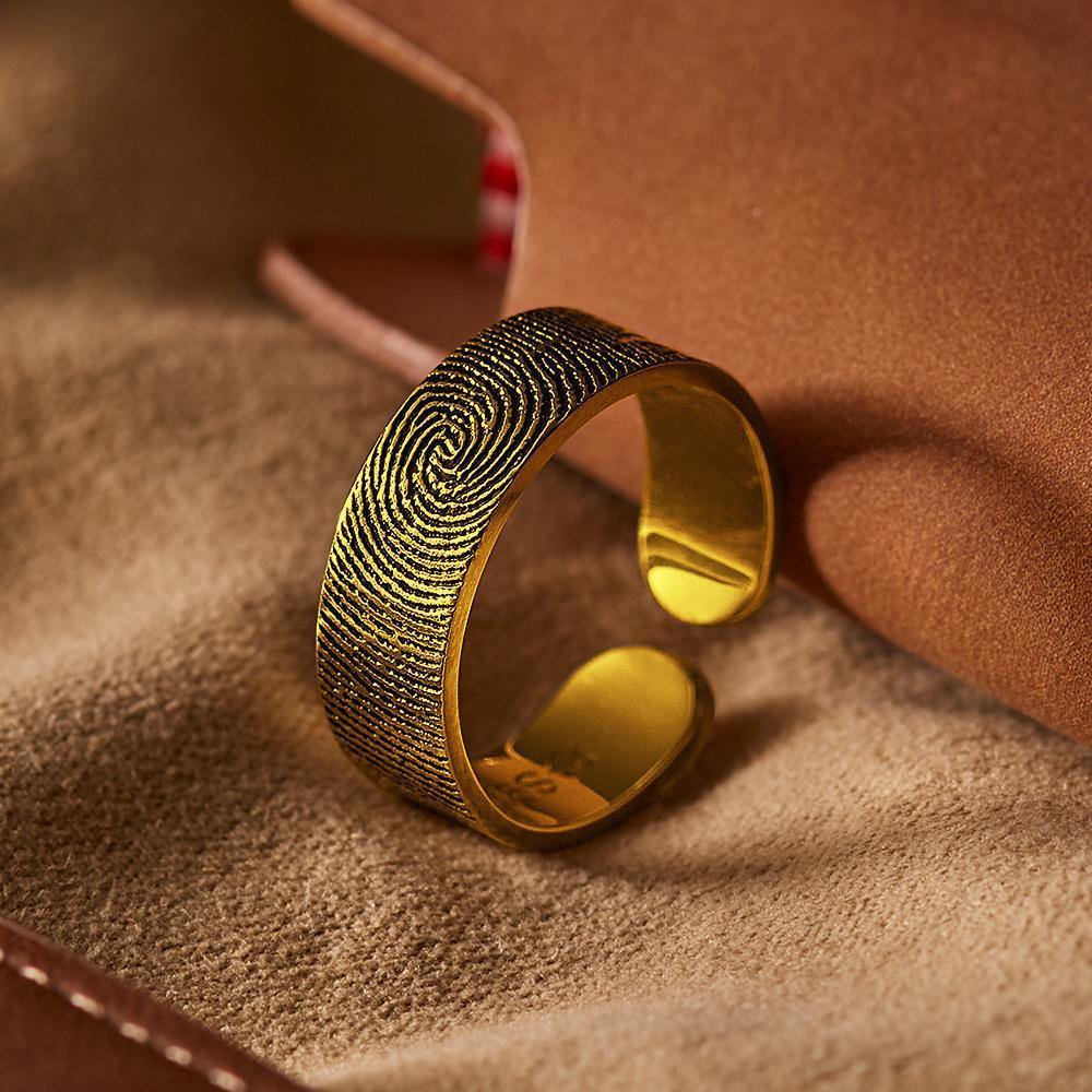 Engraved Ring Fingerprint Ring for Men's Unique Gifts 14k Gold Plated