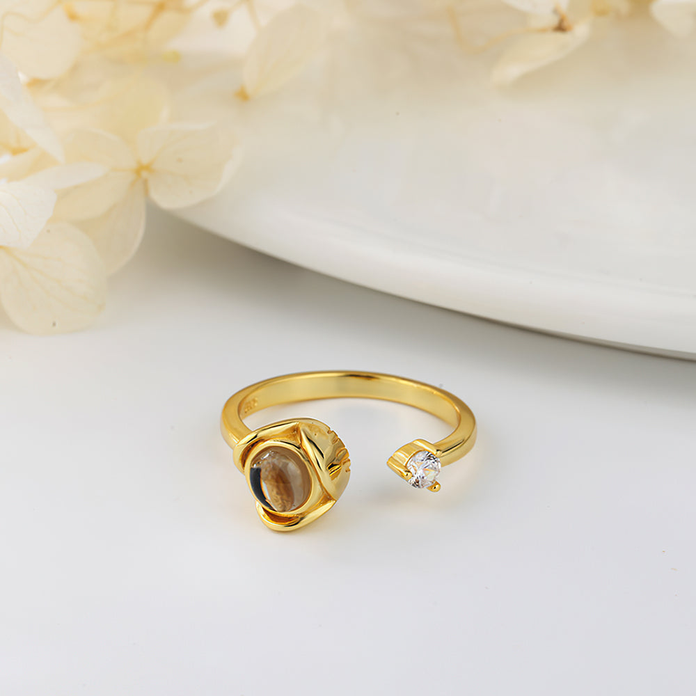 Custom I Love You in 100 Languages Projection Photo Adjustable Ring Rose Shaped Gift for Her