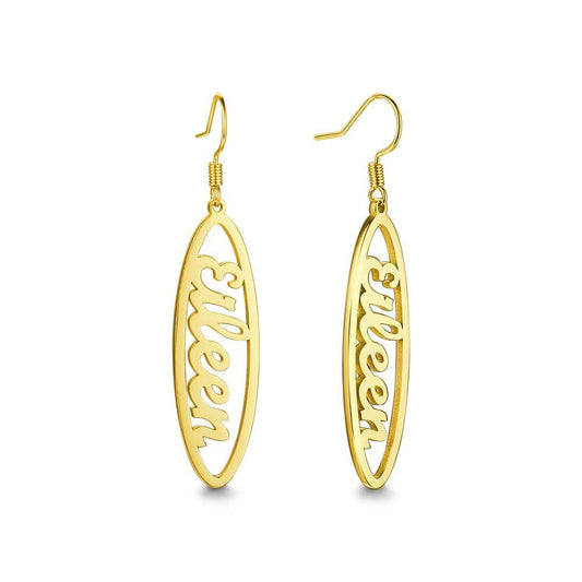 Name Earrings, Drop Earrings Simple Style 14K Gold Plated - Silver