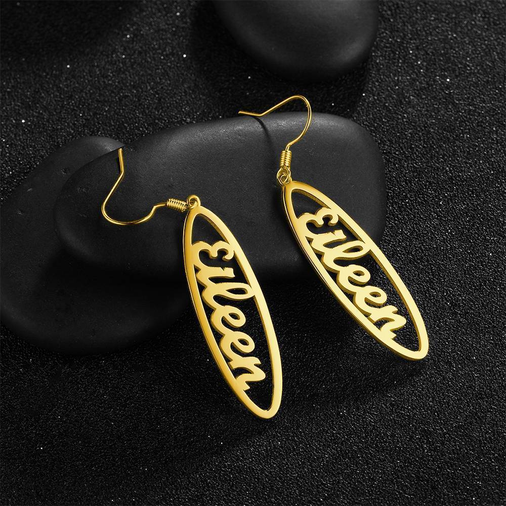 Name Earrings, Drop Earrings Simple Style 14K Gold Plated - Silver
