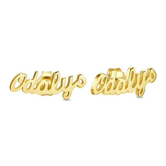 Custom Name Earrings, Name Studs 14K Gold Plated - Silver