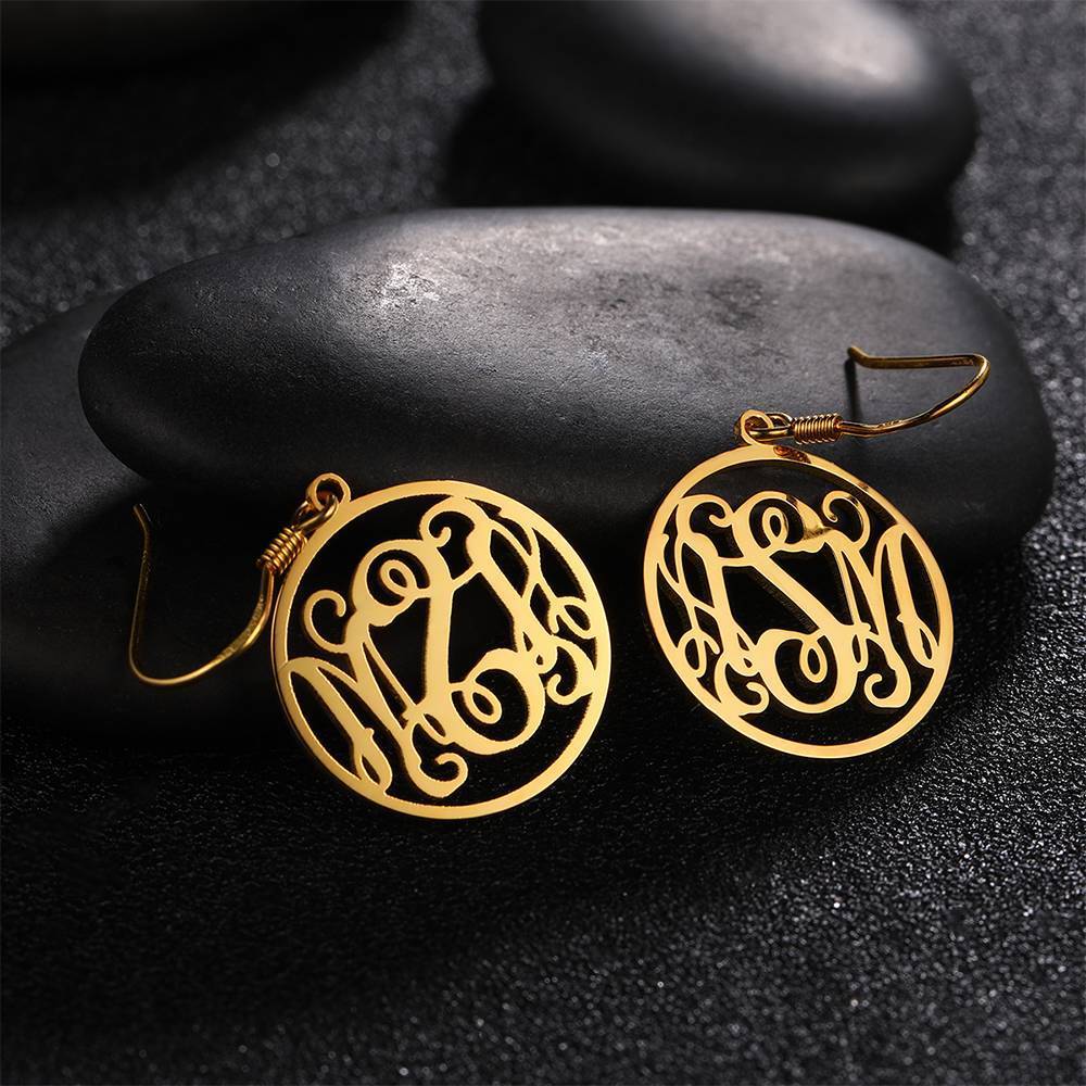 Monogram Earrings, Drop Earrings Elegant Jewellery 14K Gold Plated - Silver