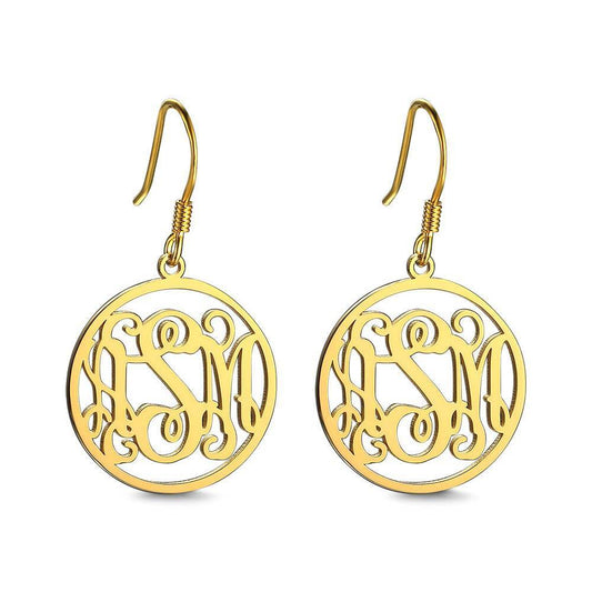 Monogram Earrings, Drop Earrings Elegant Jewellery 14K Gold Plated - Silver
