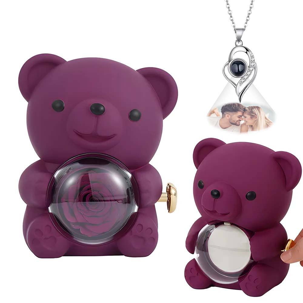 Custom Photo Projection Necklace with Real Rose Bear Gift box Rose Shaped Necklace Gift Box Jewellery Gift Box
