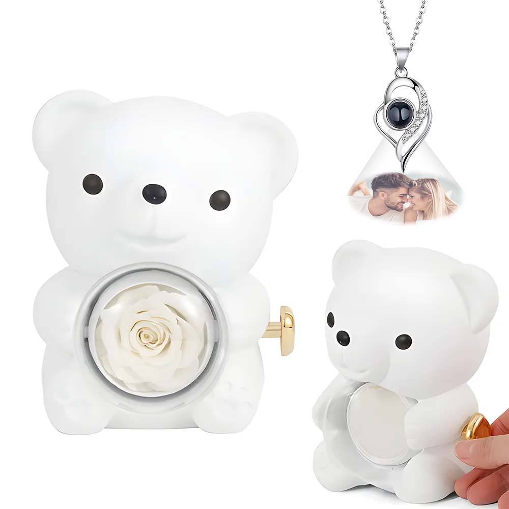 Custom Photo Projection Necklace with Real Rose Bear Gift box Rose Shaped Necklace Gift Box Jewellery Gift Box