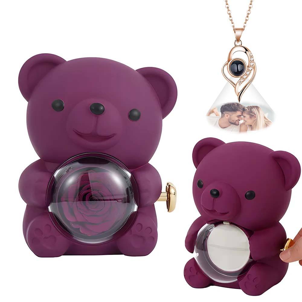 Custom Photo Projection Necklace with Real Rose Bear Gift box Rose Shaped Necklace Gift Box Jewellery Gift Box