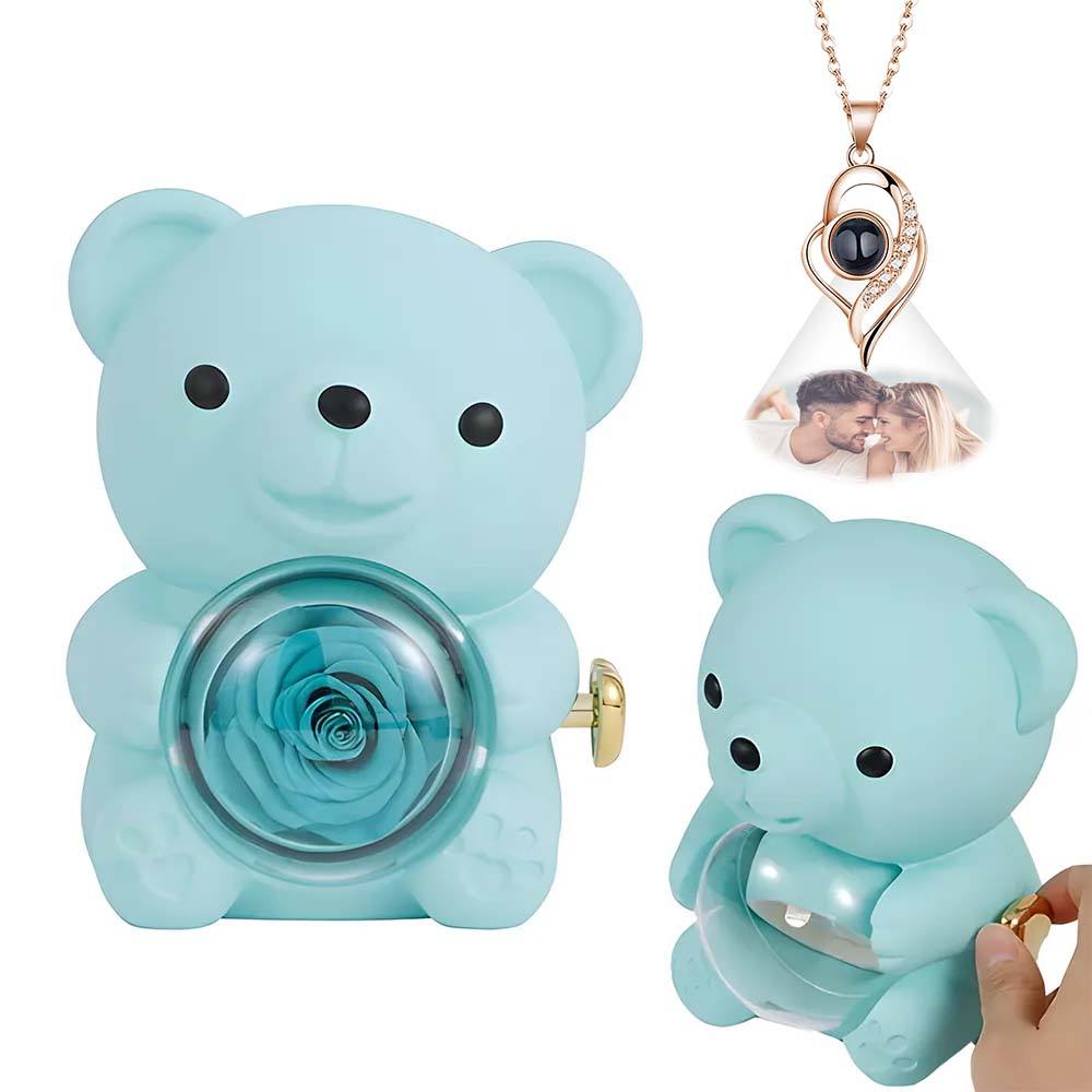 Custom Photo Projection Necklace with Real Rose Bear Gift box Rose Shaped Necklace Gift Box Jewellery Gift Box